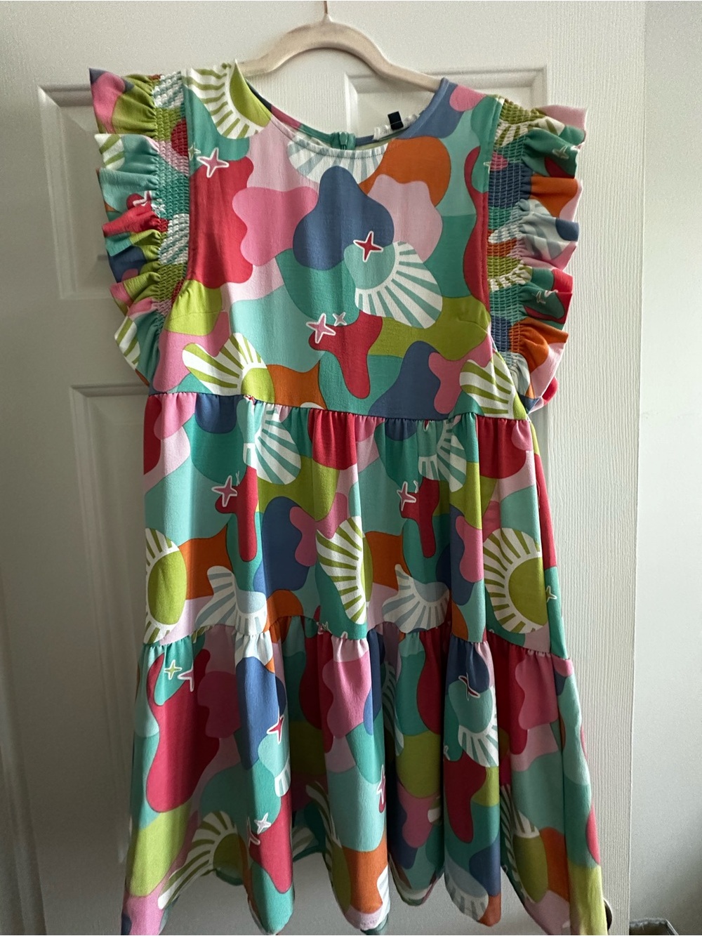 Women’s Colorful Abstract Print Ruffle Sleeve Dress